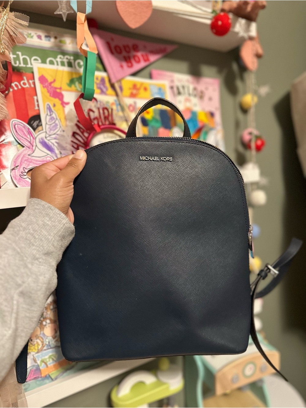 Michael Kors Navy Saffiano Backpack